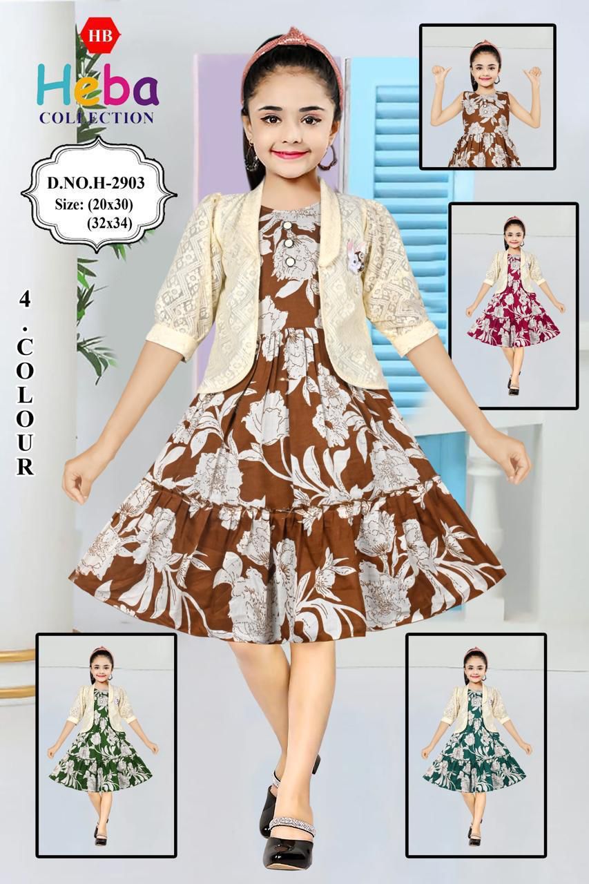Girls Floral Printed Party Wear Frock with Stylish Jacket SET OF 6 PIECES